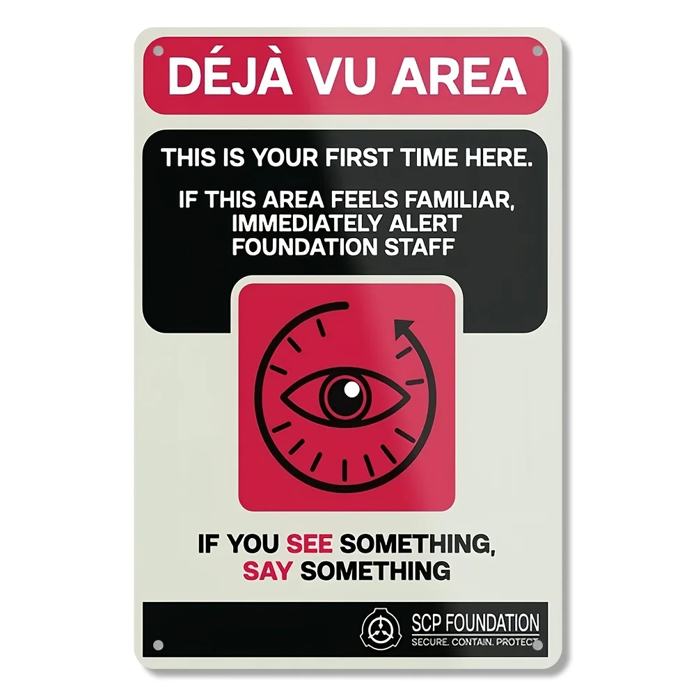 Vintage SCP Deja Vu Metallwandschild – Retro Foundation Staff Alert Dekor für Wohnräume, Schlafzimmer und mehr Innen-/Außenbereich,