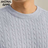 Animal Game Men's Crewneck Knit Sweater Fit Long Cold Blouse Pullover Casual Sweaters Warm Twist Patterned Cable Work Jumper