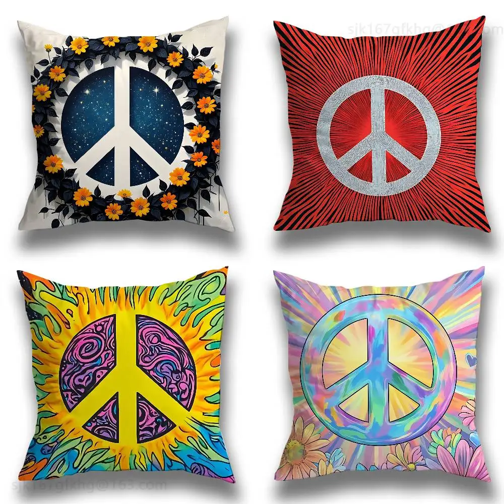 

New Peace and Love Pillow Case Square Double-Sided Printing Short Plush Sofa Cushion Cover Bedroom Bedside Pillow
