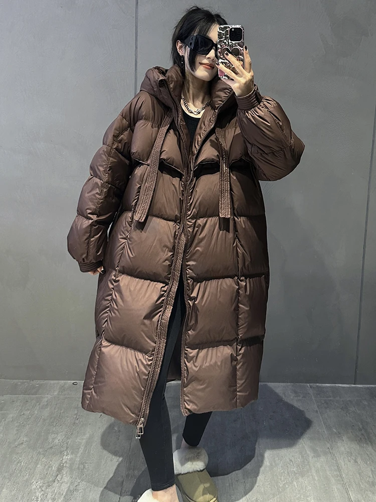 

Duck Down Jackets for Women Warm Padding Lightweight Puffer Coat Long Hooded Design Feather Puffer Coat Winter