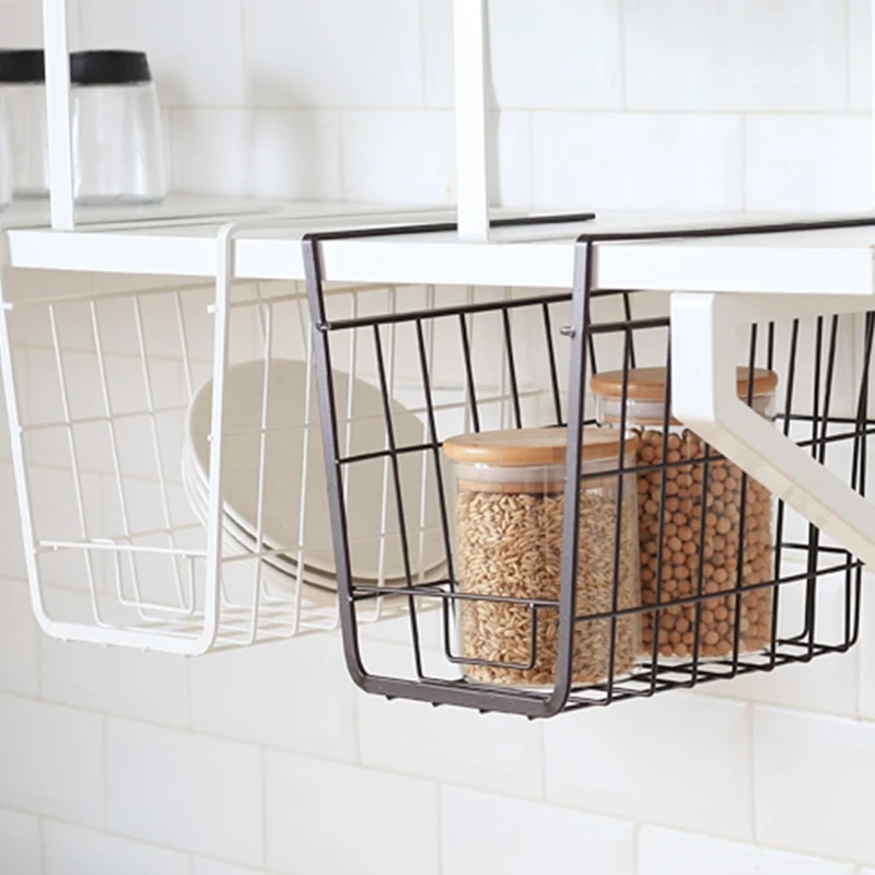 Hanging Metal Storage Basket, Hollow Shelf for Closet, Bottom under Layered Board, Table Plank