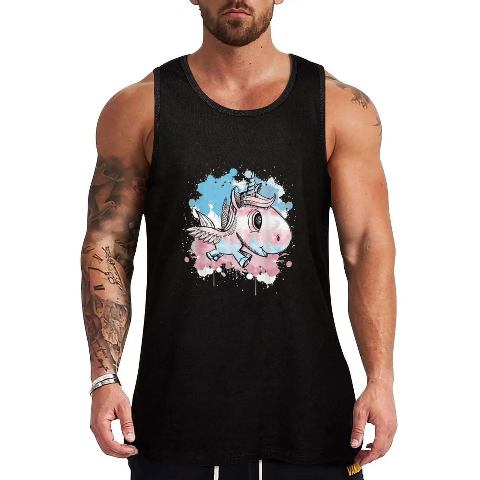 

Cute Unicorn Transgender T Shirt Tank Top Breathable Athletic Tank Top Workout Quick Dry Shirt