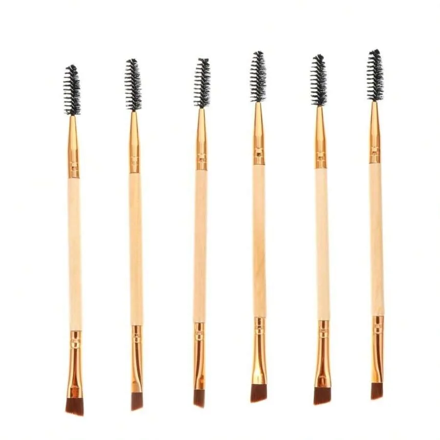

【New Arrival】6Pcs Double-Ended Eyebrow Brush Set, Wooden Handle Dual-Use Spoolie & Angled Brush, Professional Makeup Tools for Eyebrow Shaping and Mascara