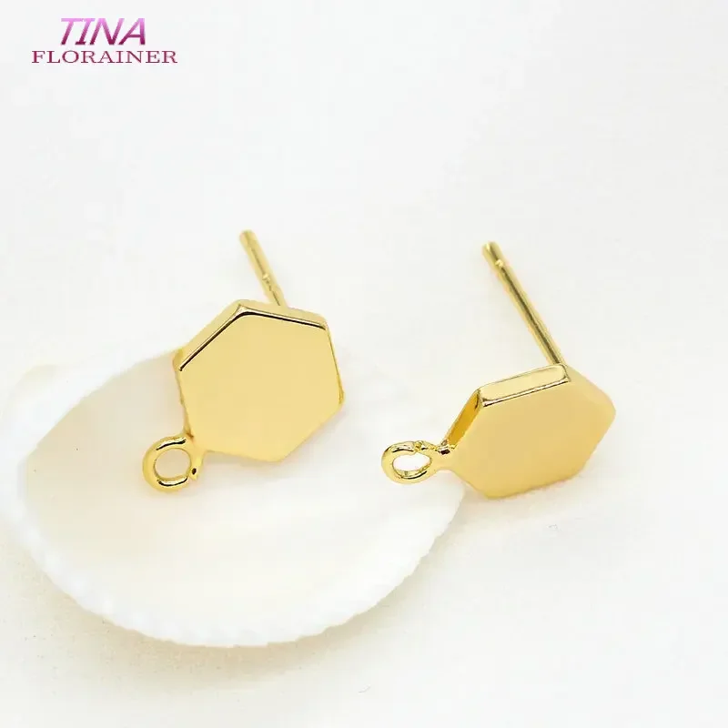 6PCS Jewelry Material For DIY Making Earrings 14k Gold Color Plated Hexagon Shape Simple Earring Hook Wholesale