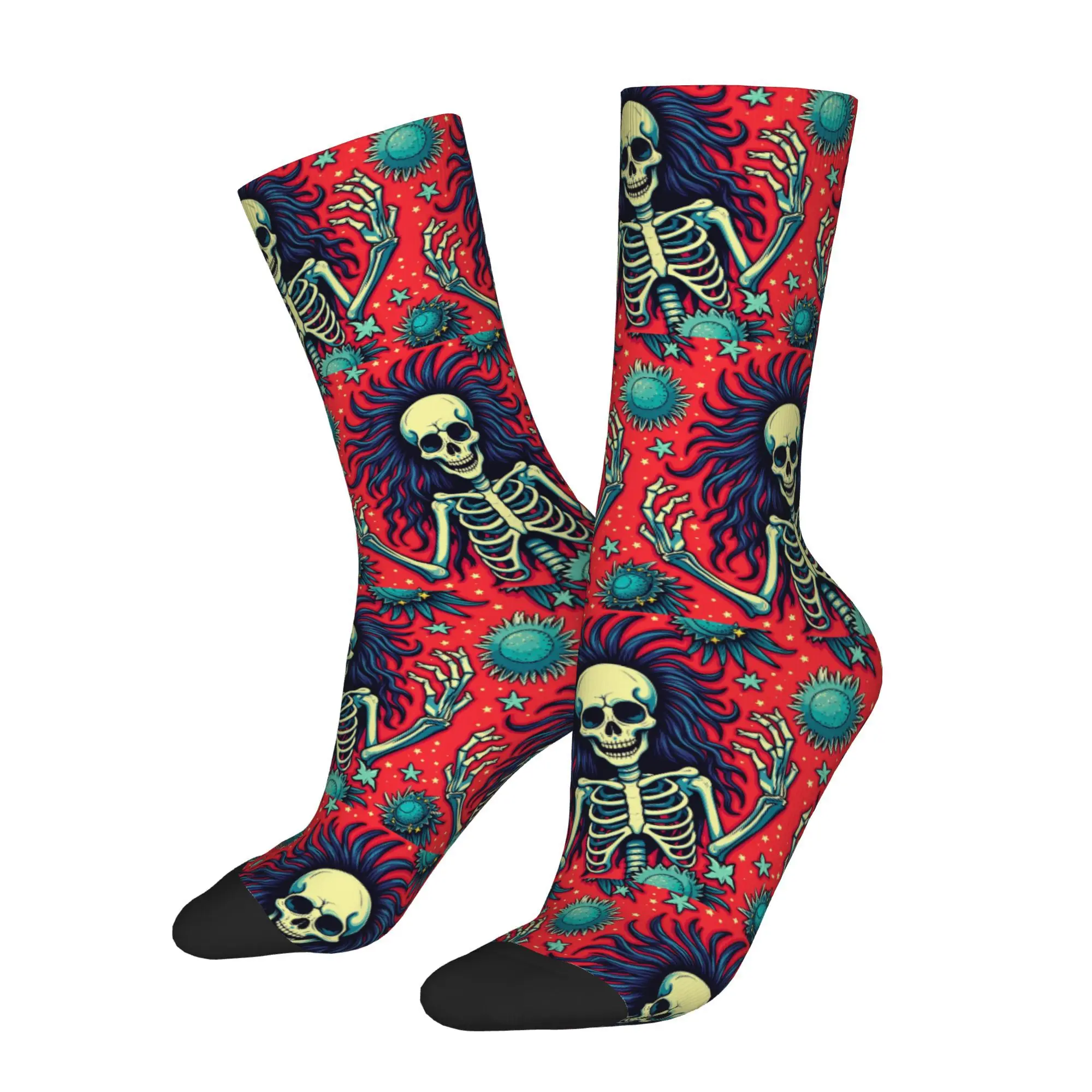 Hip Hop Vintage Skeleton Long Hair Men's compression  Socks Unisex  Street Style Pattern PrintedCrew Sock tops fugees