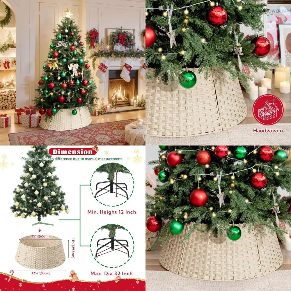 

Большие плетеные воротники-юбки для рождественской елки, упаковка из 5 штук для деревьев толщиной 7,5–12 футов, базовое покрытие в деревенском стиле, Buttermilk