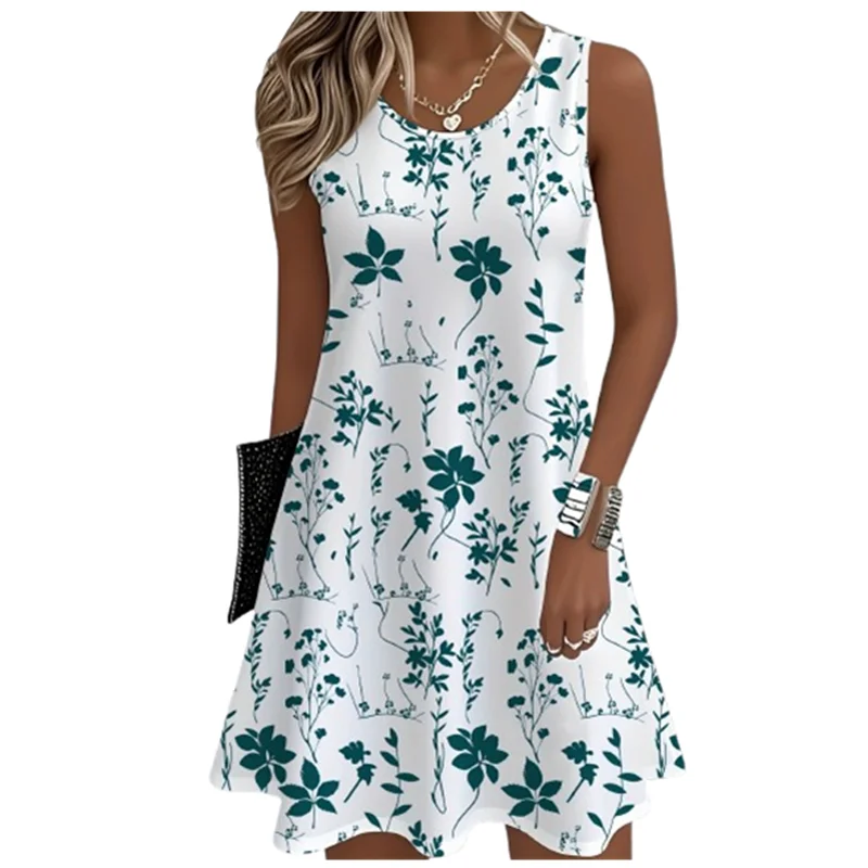 2025 Women Sundress Floral Dress Casual Sleeveless O-Neck Loose Mini Dress Summer Women'S Tank Flower 3D Print Beach Short Dress - Image 6