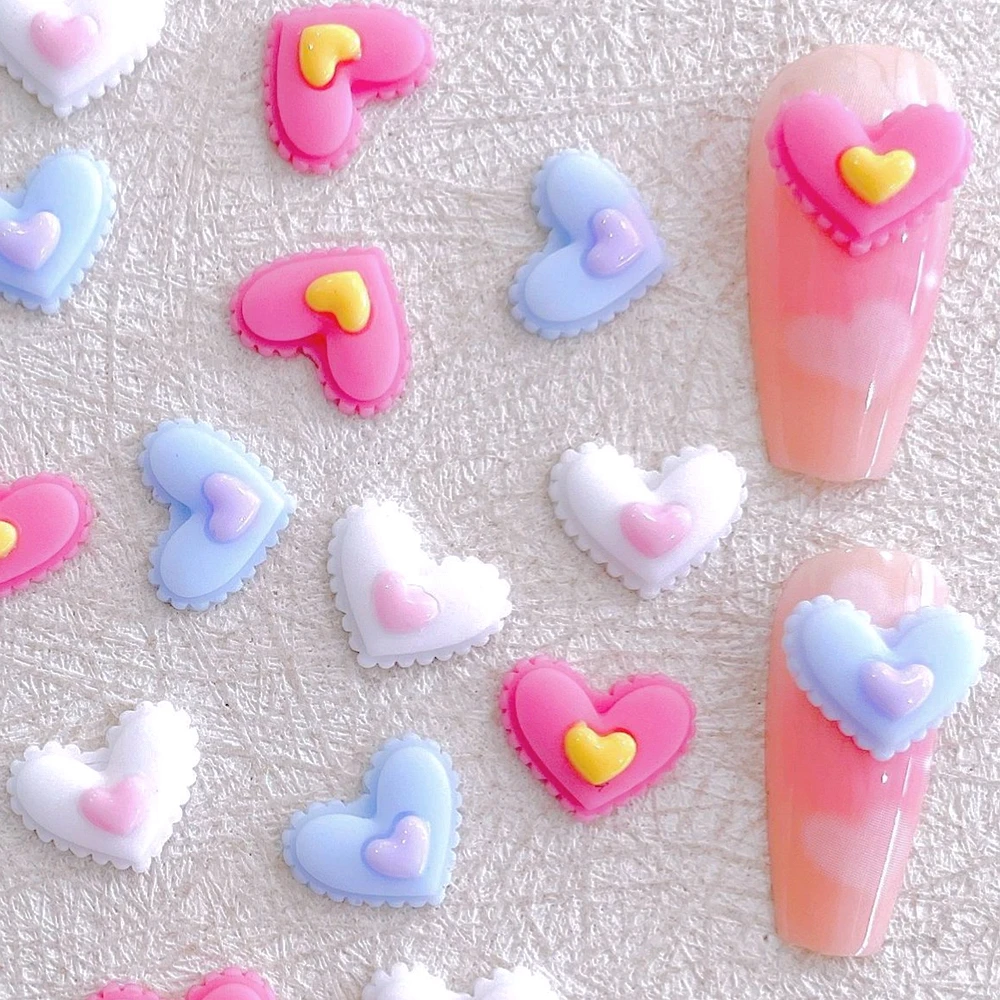 

30PCS Two-layer Lovely Heart Nail Art Charms Kawaii Accessories 3D Acrylic Nails Decoration Parts Manicure Products Supplies