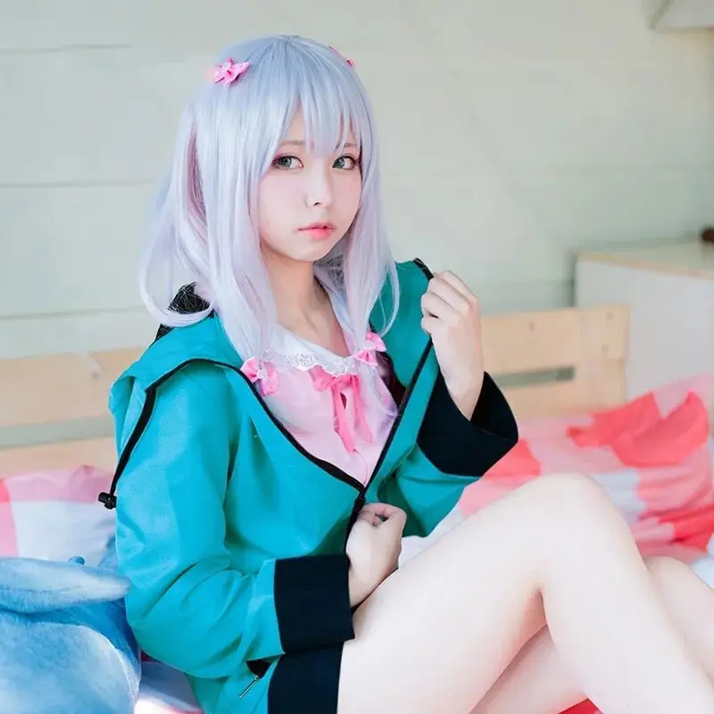 Eromanga Sensei Sagiri Izumi Cosplay Perücke 80 cm, Aschegrau bis Rosa Ombre Langes Haar Volle Perücke für Anime Cos