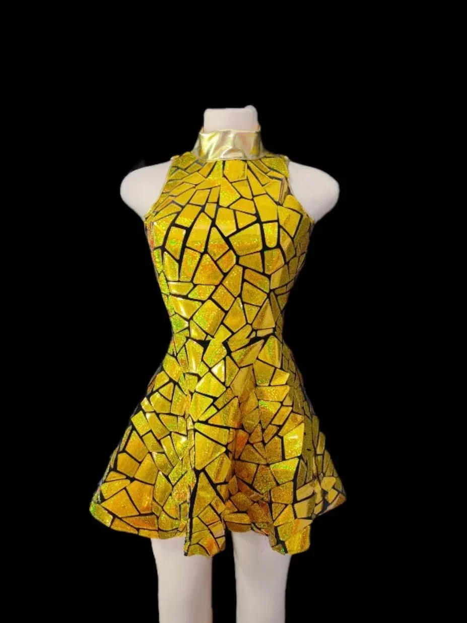 Shiny Purple Blue Laser Mirror Nightclub Dress Sleeveless Bar Dj Gogo Dancer Singer Stage Costume Female Evening Birthday Outfit