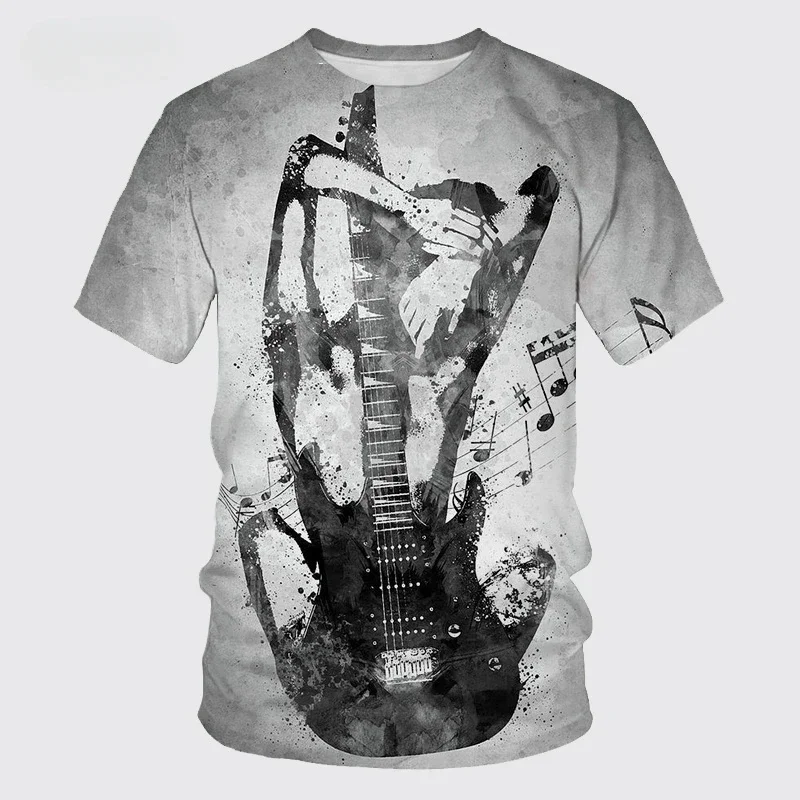 2024 Summer New Fashion New Men's and Women's Summer 3d Printed T-shirt Retro Rock Guitarist Guitarist Fashion Cool Short Sleeve