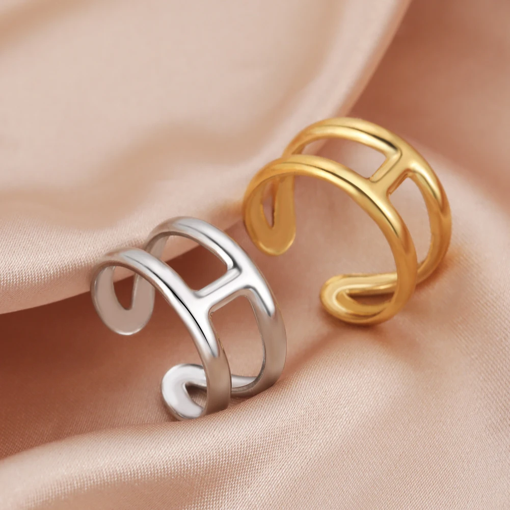 Cazador Letter H Shape Finger Rings for Women Adjustable Stainless Steel Ring Gold Color Mother Day Jewelry Gift Wholesale 2024