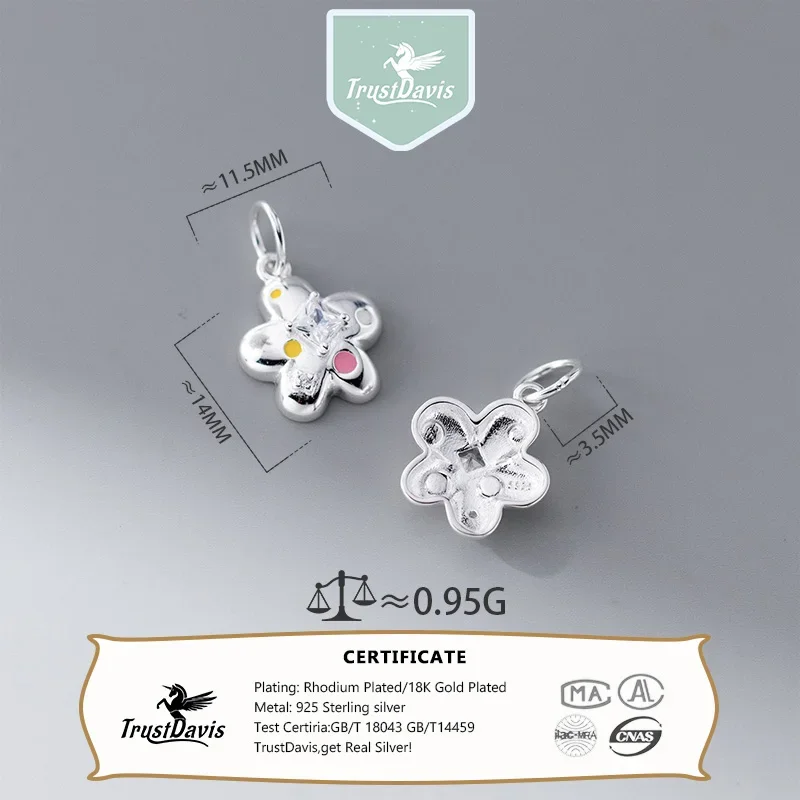 TrustDavis Real 925 Sterling Silver Cute sweet Flower Charm Pendant Handmade DIY Accessories Wholesale DZ1758