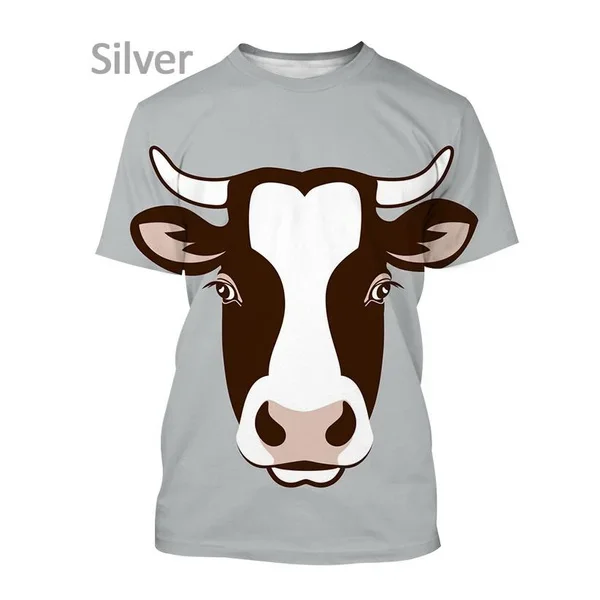 New Fashion Cow Pattern 3D Printing Casual Animal Short Sleeve Personality Men's Shirt Hip Hop Round Neck Top T-Shirt