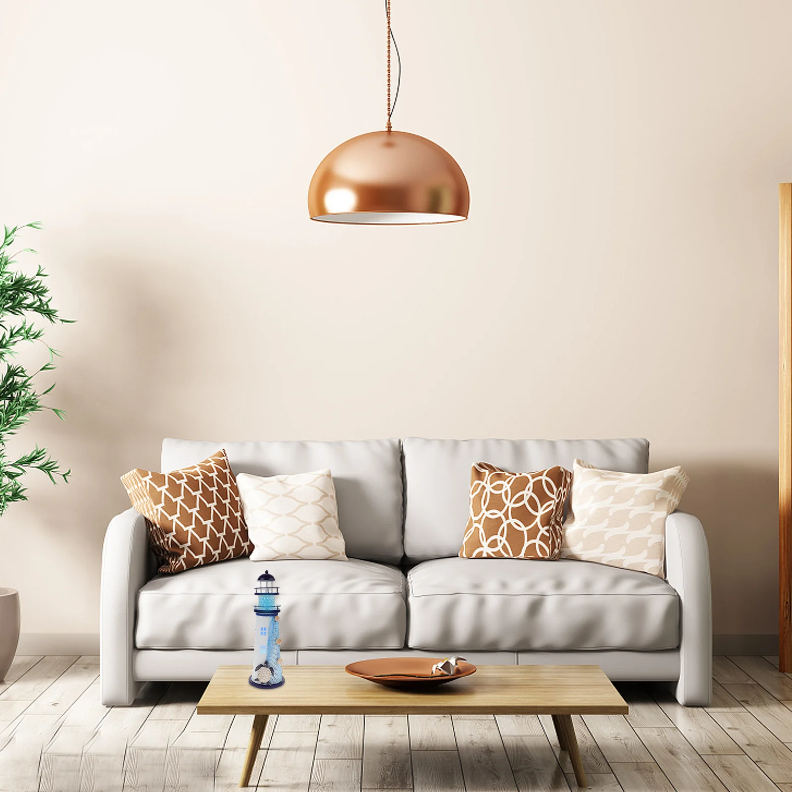 

Mediterranean Iron Lighthouse Holder Nautical Charm Turtle Design Construction Romantic LED Light Home Accent