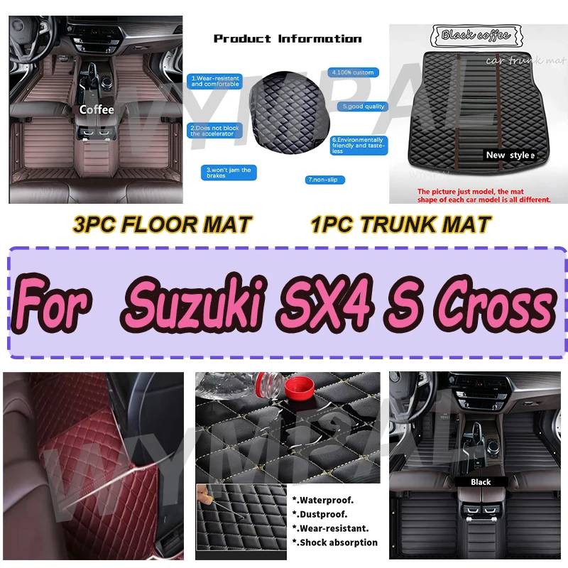 

Роскошные автомобильные коврики на заказ для Suzuki SX4 S Cross 2020 2021 2022, автомобильные коврики, роскошные кожаные автомобильные коврики