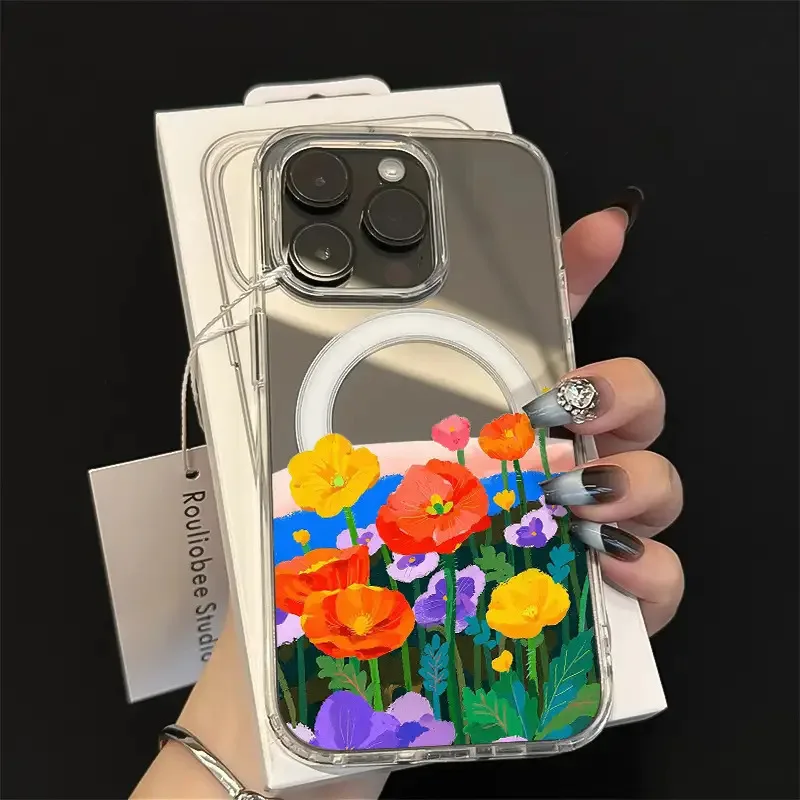 

Colored Flowers Magnetic Magsafe Transparent Phone Case For iPhone 16 15 14 13 12 11 Pro Max 15 16 Plus 12 13 14 Pro Cover Funda
