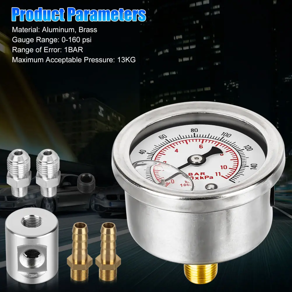 0-160 Psi Universal Fuel Pressure Regulator Gauge With 1/8 NPT 3-way Adapter Kit Compatible For 1989-2000 Eagle Talon