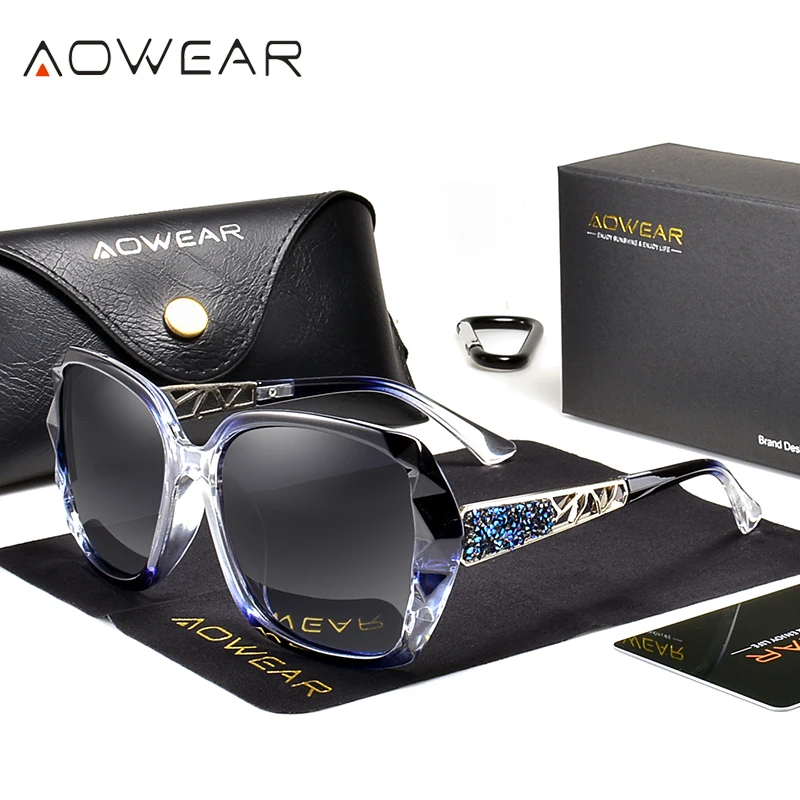 

Винтажные квадратные солнцезащитные очки AOWEAR для женщин, поляризационные солнцезащитные очки с градиентной линзой, большие очки для вождения с защитой от ультрафиолета UV400, в подарочной коробке