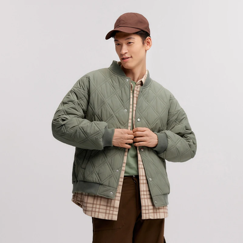 Semir Cotton Jacket Men 2024 Winter New Slightly Wrinkled Quilted Rhombus Texture Thin Baseball Trendy Cotton Jacket