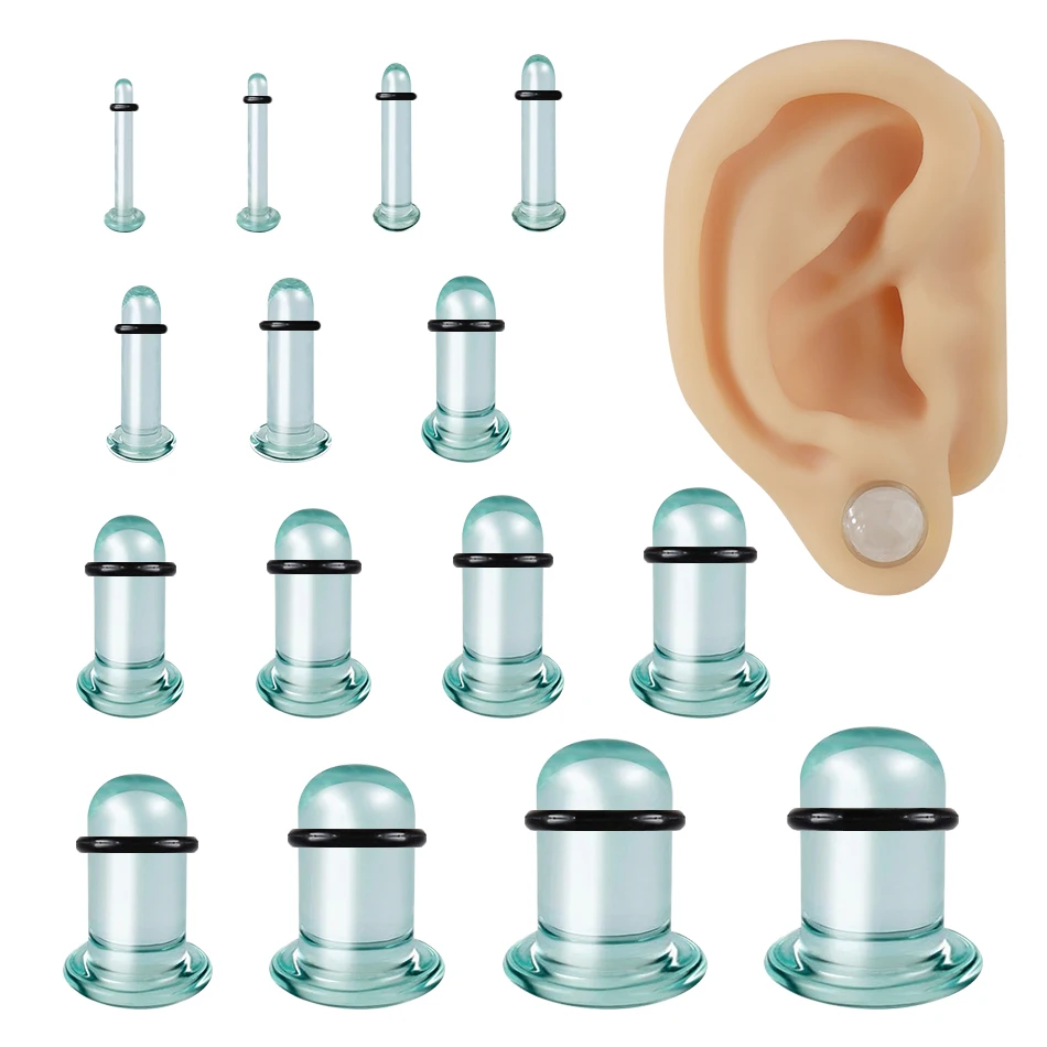 2pcs/lot Glass Ear Plug Taper Stercher Kit 1.6-16mm Ear Gauges with Rubber Rings Ear Flare Flesh Expander Piercings Body Jewelry