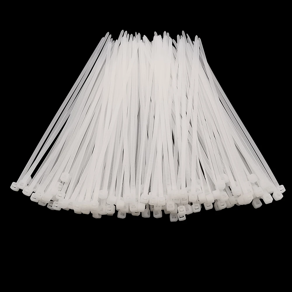100 Stück weiße, selbstverriegelnde Nylon-Kabelbinder für den industriellen Einsatz, 1,99 mm x 80/100/120/150/200 mm, 2,7 mm x 300 mm, zum Befestigen von Kabeln, Kabelorganisator, Kabelbinder. – Detail 2