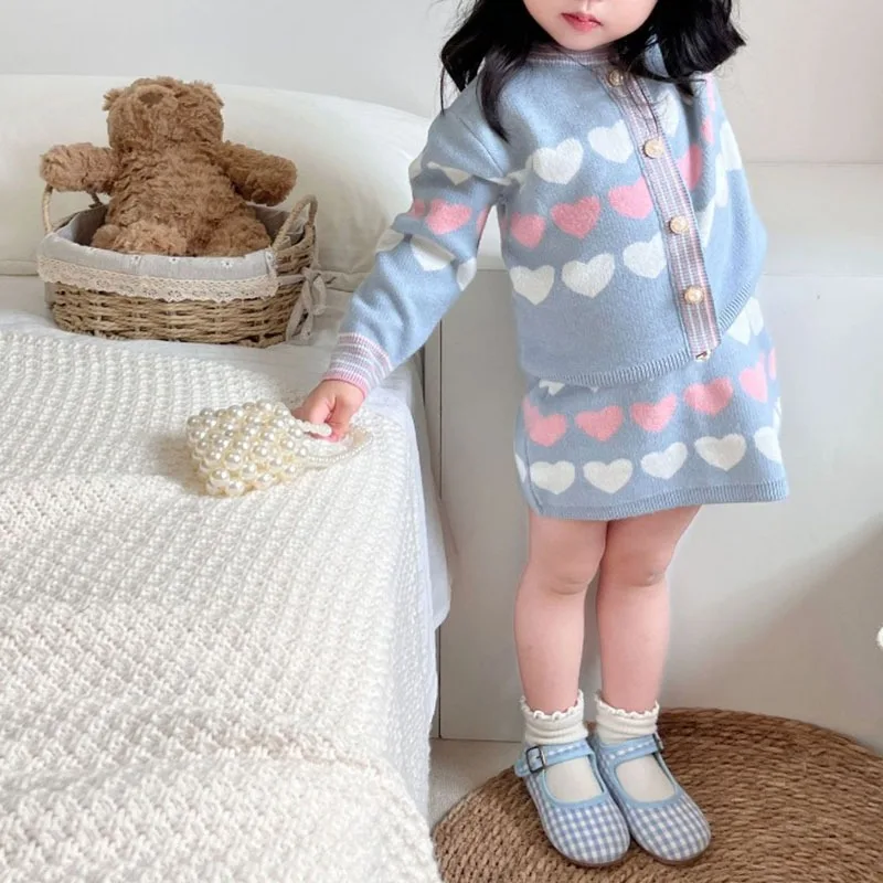 Girls Clothes Set Long Sleeve Kids Sweaters Kids Wear Knitted Cardigan and Skirt New Clothing Suit for Children Baby Girl Sets