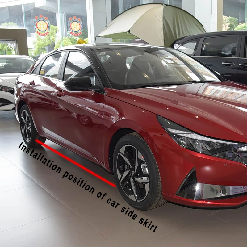 

1 Pair Side Skirts Extension Rocker Panels Lip Skirt Car Decoration Accessories Bright Black For Hyundai Elantra 2020-2022