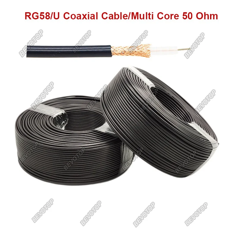 BEVOTOP 50m~1000m RG58/U 50-3 Coaxial Cable 50 Ohm Bare Copper Low Loss Single/Multi Core 2 Types High Quality Fast Shipping