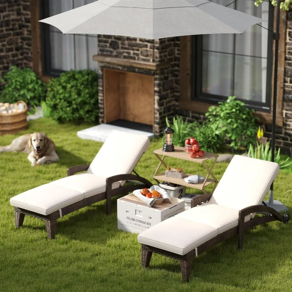 

Buy Chaise Lounge Set of 2 - Outdoor Wicker Lounge Chairs with Wheels & Adjustable Backrest for Patio