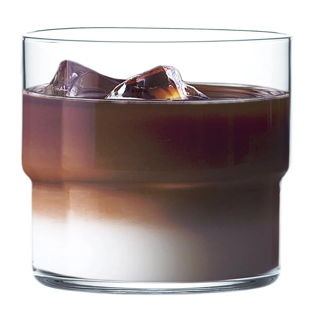 Runder transparenter Glasbecher, stapelbarer doppelschichtiger altmodischer Wasserbecher, geeignet für Kaffee, Milchshake und Wein