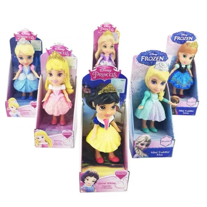 Disney Princess Elsa Rapunzel Anna Tiana Mulan Belle Moana Snow Mini Dolls Cartoon Fairy Tale Princess Action Figures Kids Gifts