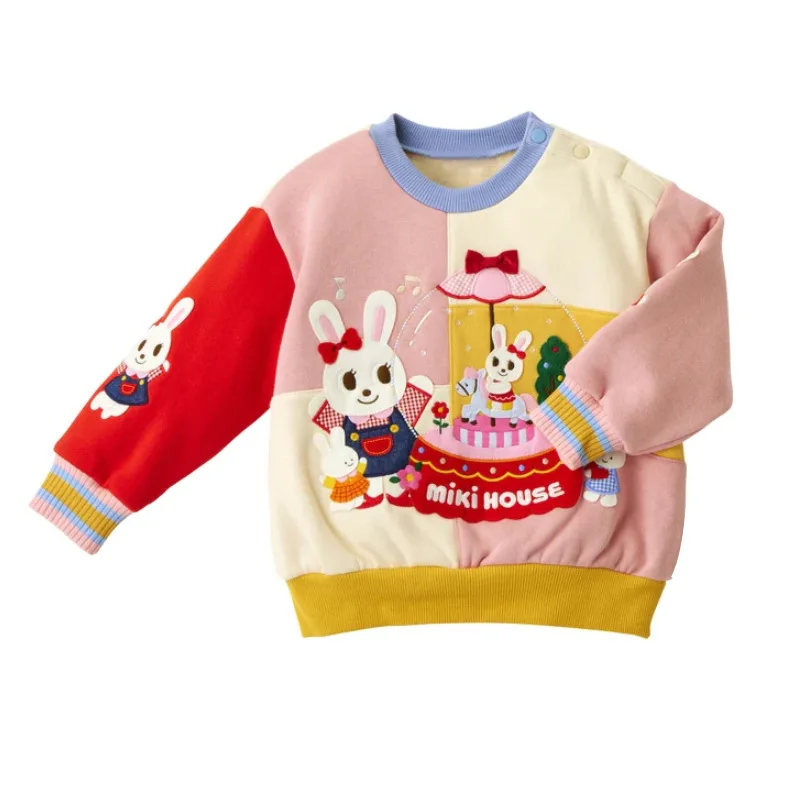 Girls\' Clothes Miki Set Autumn and Winter New Boys Cartoon Cute Bear Rabbit Color Stitching Velvet Sweatshirt and Sweatpants