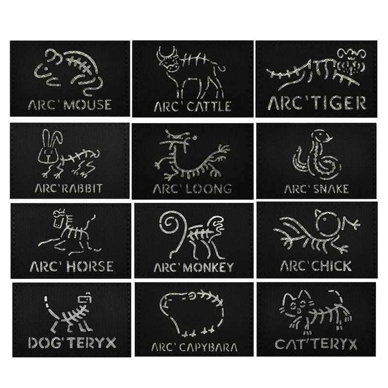 Hayvan rozetleri kaplan lazer gravür IR yansıtıcı kol bandı eğlenceli kol bandı iskelet kedi moral iskelet köpek açık sırt çantası yama