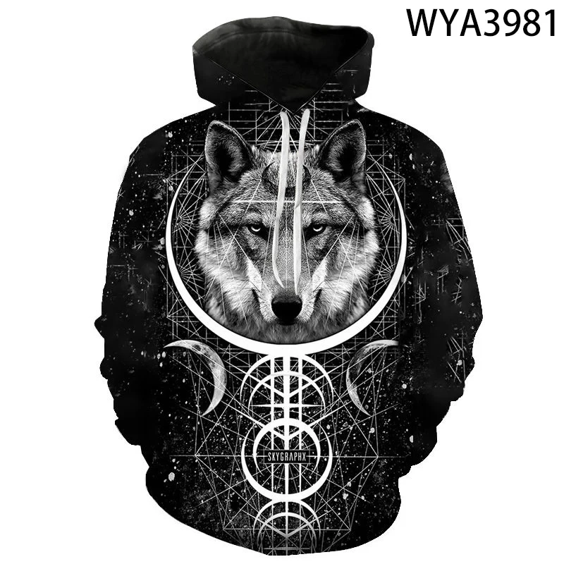 

Men's 3D Hoodie Wolf Cat Print Casual Loose Fit Large Size Animal Pattern Hooded Sweatshirt Everyday Street Fashion Men's Sweats