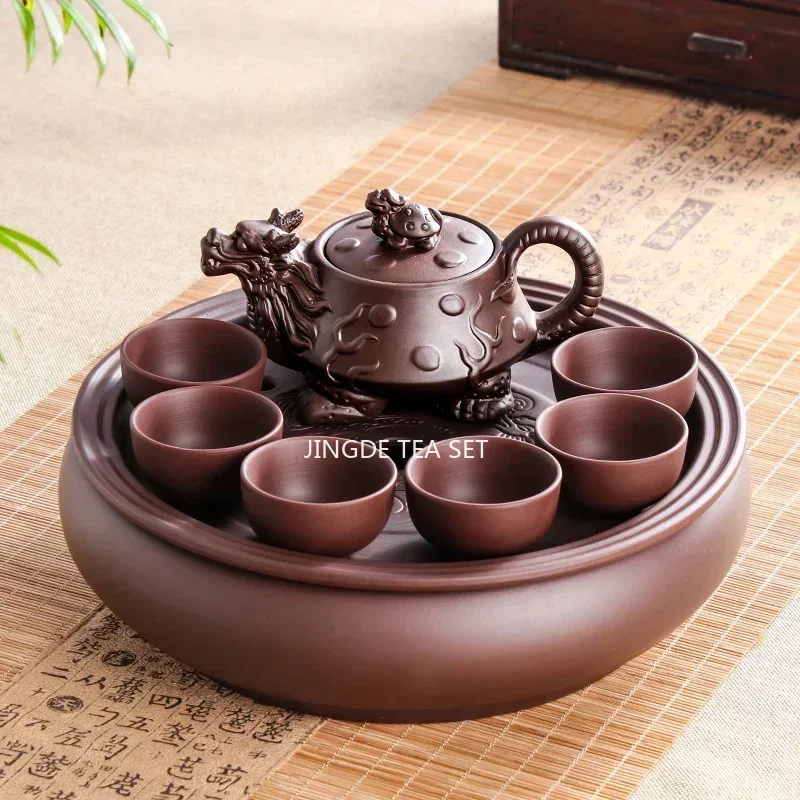 Yixing Purple sand Tea Set Purple sand Tea Tray Teapot 8-piece Tea Suit Chinese Tea Ceremony Business Affairs Gift