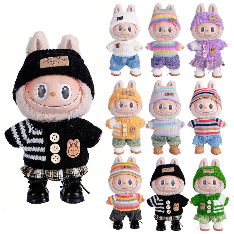 

Одежда для куклы Labubu 6,69 дюйма для buLabu с 3 нарядами — стильная рыбацкая шляпа, свитера, брюки или юбка, комплект для куклы 6,69 дюйма