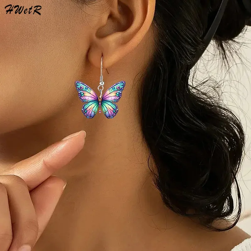 1 Pair Simple Fresh Temperament Acrylic Flat Personalized Butterfly Hanging Earrings DIY Decoration Accessories