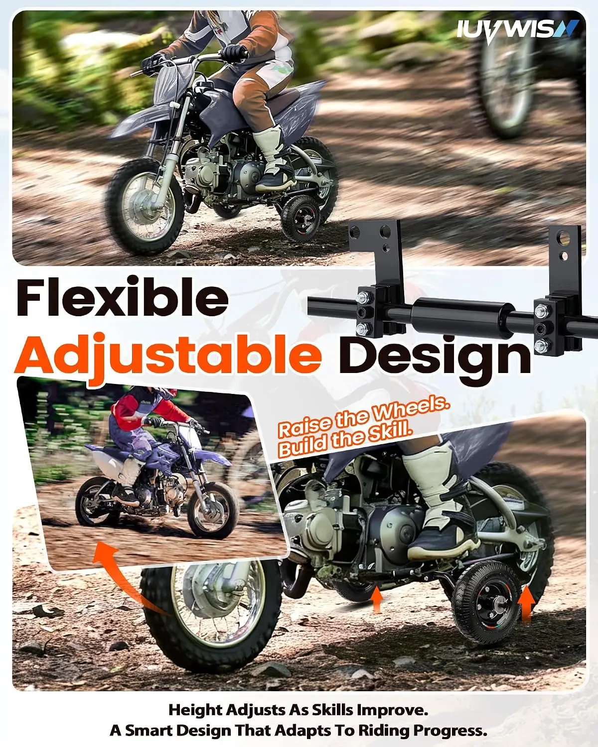 Dirt Bike Training Wheels For 49cc 50cc Universal For Razor MX125 MX350 MX400 For Yamaha PW50 TTR50 CRF50 XR50 Z50 Z50R Dirt Mini Bike Height Adjustable Sturdy Durable Heavy-Duty Build Iron view 7