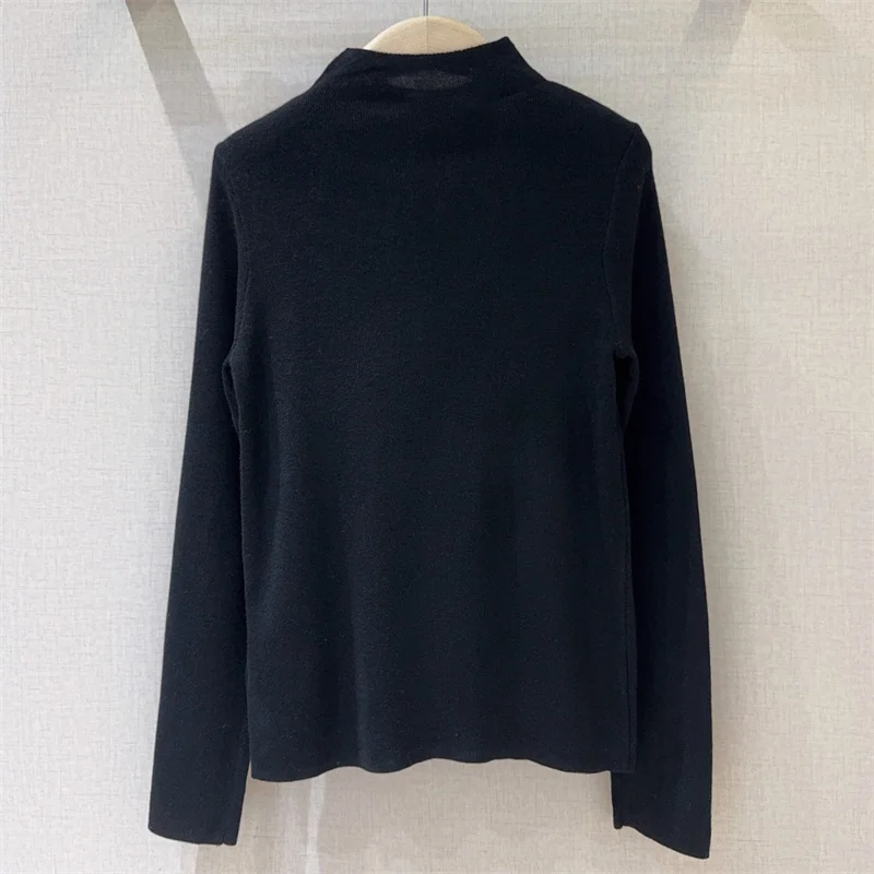 Women's sweater 2025 Winter new elastic knitted slim fit long sleeved top wool blend women's tops 3D flower decoration pullover