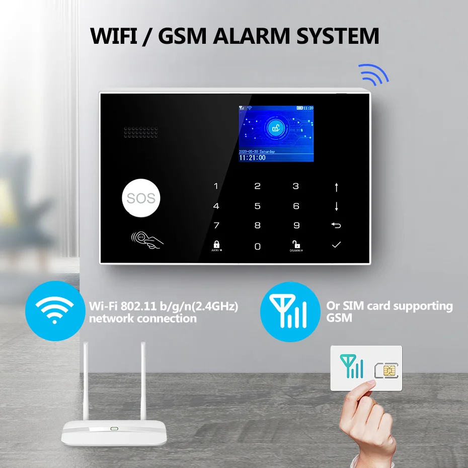 KERUI G30 Allarme antifurto per protezione di sicurezza domestica con display di temperatura e umidità Sistema di allarme WIFI GSM Tuya Smart APP