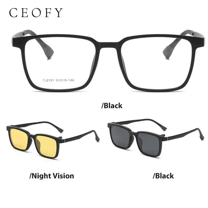 Ceofy Men Glasses Frame Fashion Optical Prescription Eyeglasses Frame Polarized Sun Clip for Night Driving