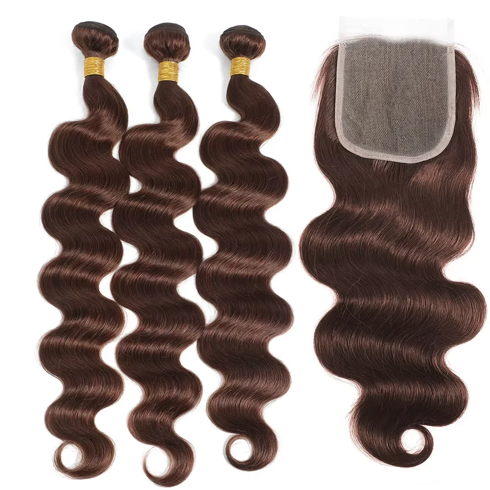 10A Brazilian Bundles with Closure Body Wave Bundles Human Hair With 4x4 Lace Closure Brown Blonde Colored 3/4 Bundles Hair Remy