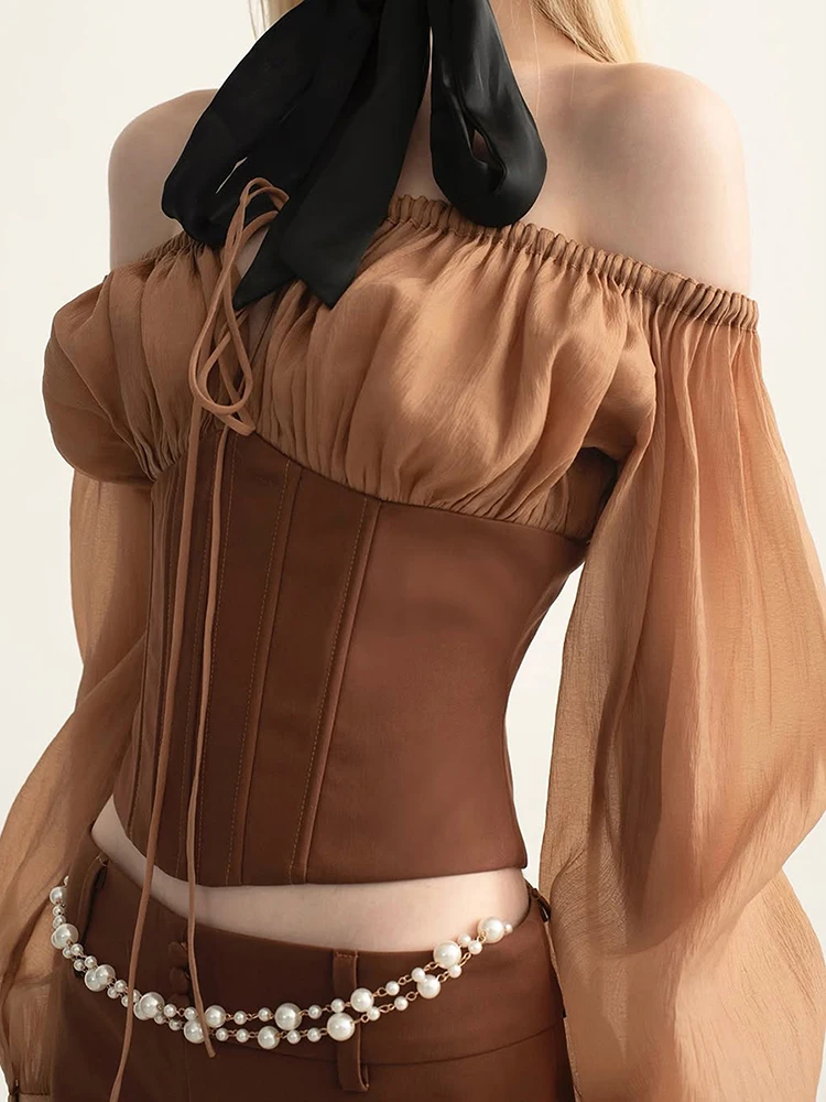 

Эластичная футболка с разрезом на шее, женская сексуальная лоскутная повязка с полыми пуговицами и длинными рукавами, шикарные уличные клубные узкие укороченные топы