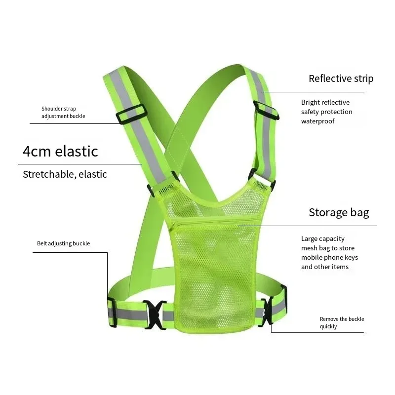 

Универсальный легкий светоотражающий жилет повышенной видимости с сумкой для хранения для ночной езды на велосипеде, контроля дорожного движения, бега и работы