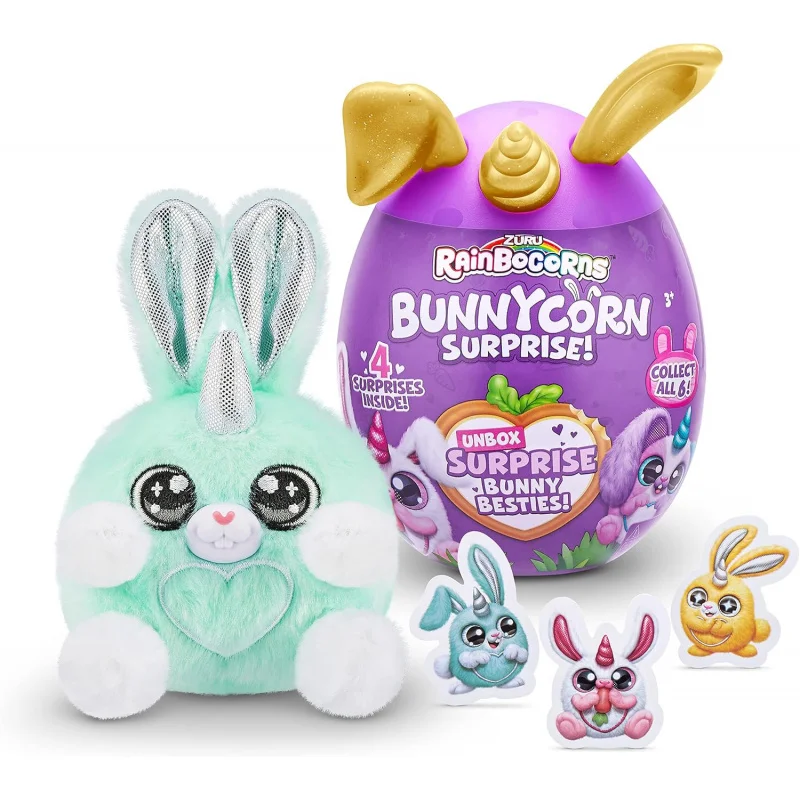 Rainbocorns Bunnycorn Surprise (2 Pack) Collectible Plush Stuffed Animal, Surprise Eggs, Stickers, Ages 3+ for Girls & Children