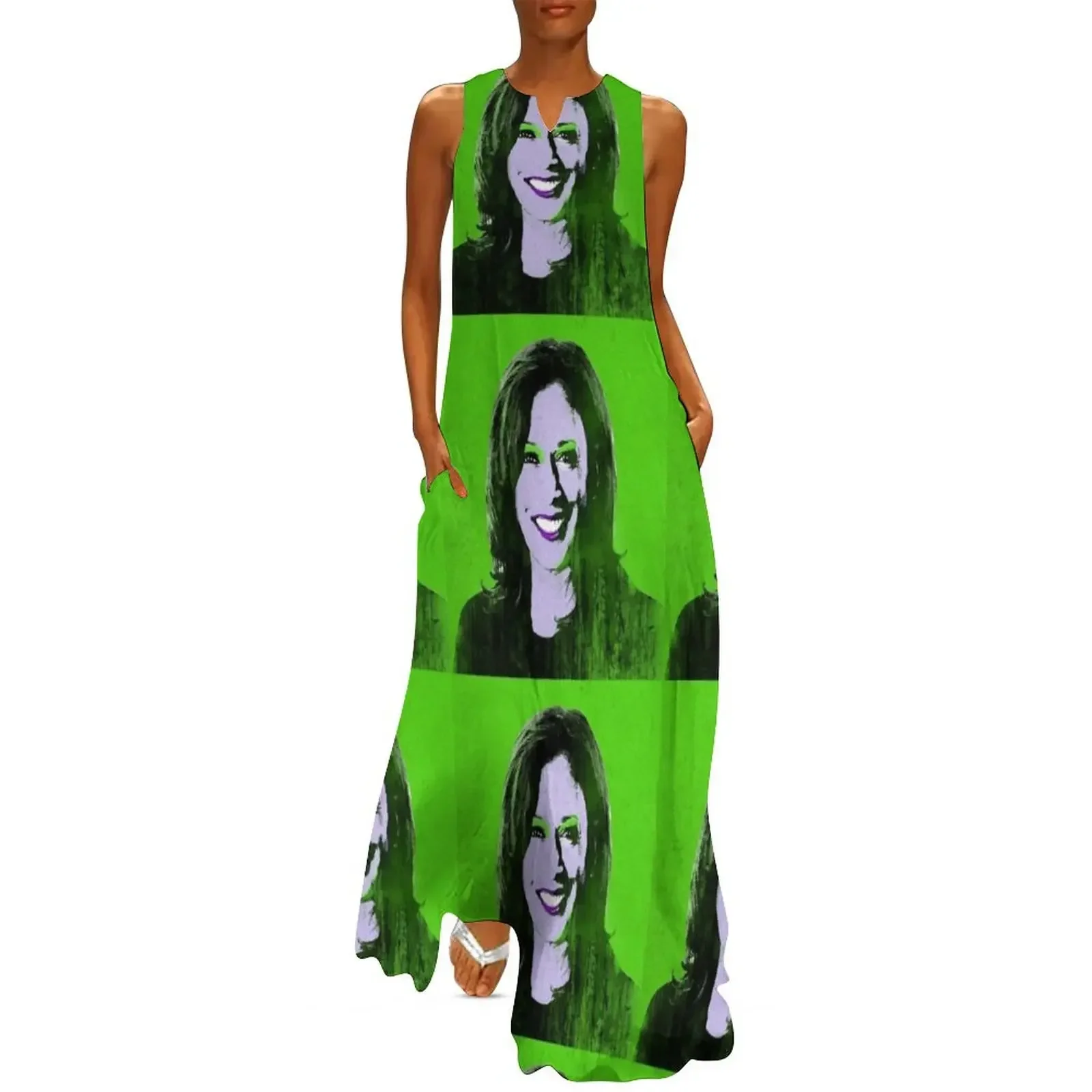 

Kamala Harris Pop Art Portrait (Green & Purple) Long Dress women's summer clothing 2025 cute dress evening dress woman