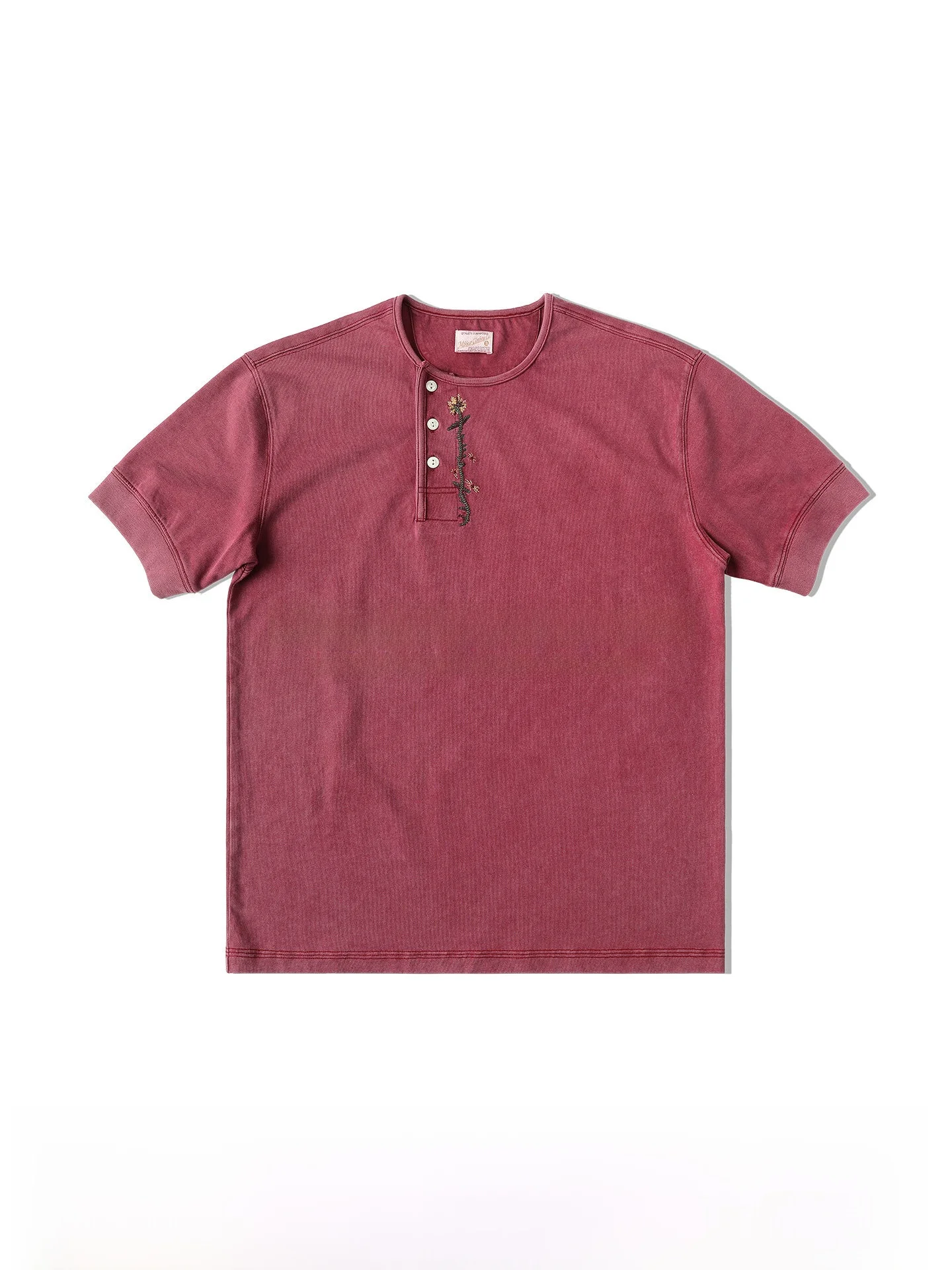 MBBCAR Western Series Embroidered Slim Fit Short Sleeve T-Shirt Henley Neck Casual Cotton Top Breathable Floral Design
