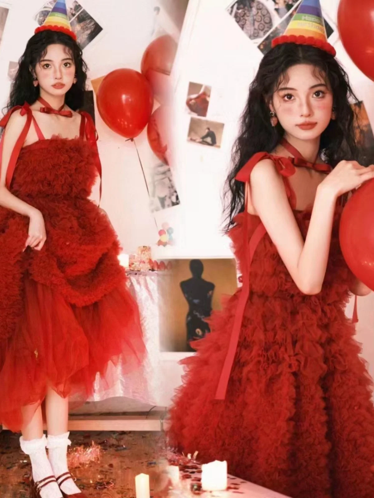 

Red Tulle Skirt Photography Studio New Style Girl Birthday Portrait Fashion Rich Miss Art Photo Photography Costume