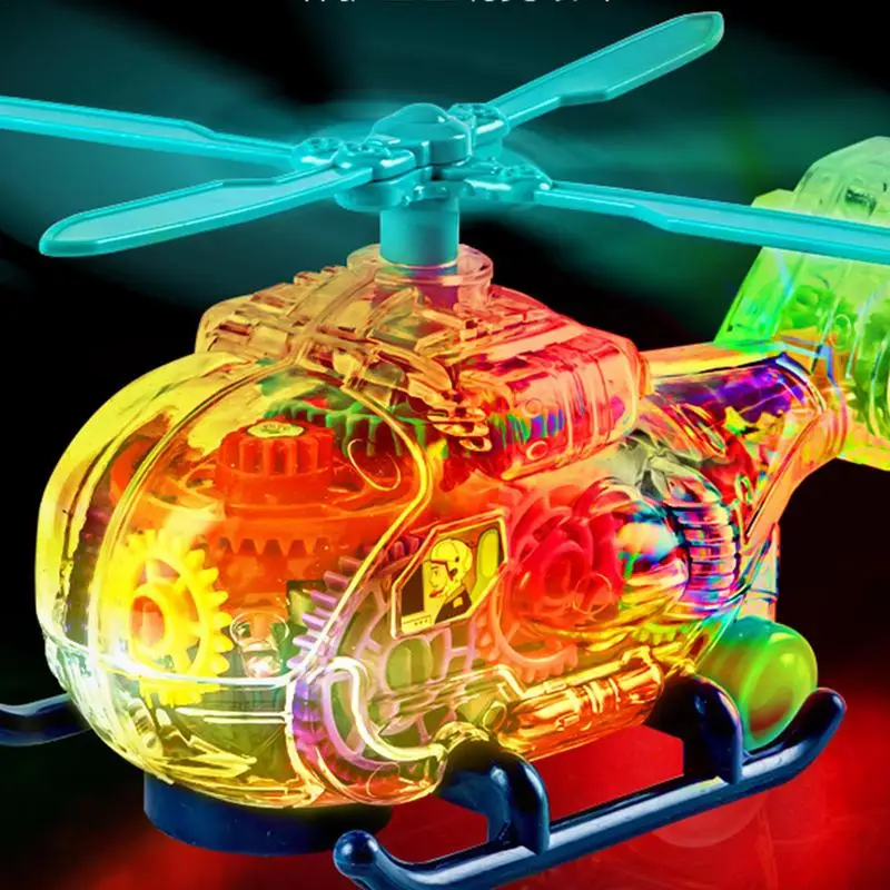 Transparent Gear Helicopter 360 Rotating Electric Airplane Model With Lights And Music Toys For Kids Birthday Gifts